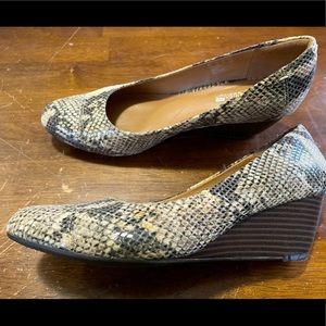 Clarks faux snakeskin wedge pumps
